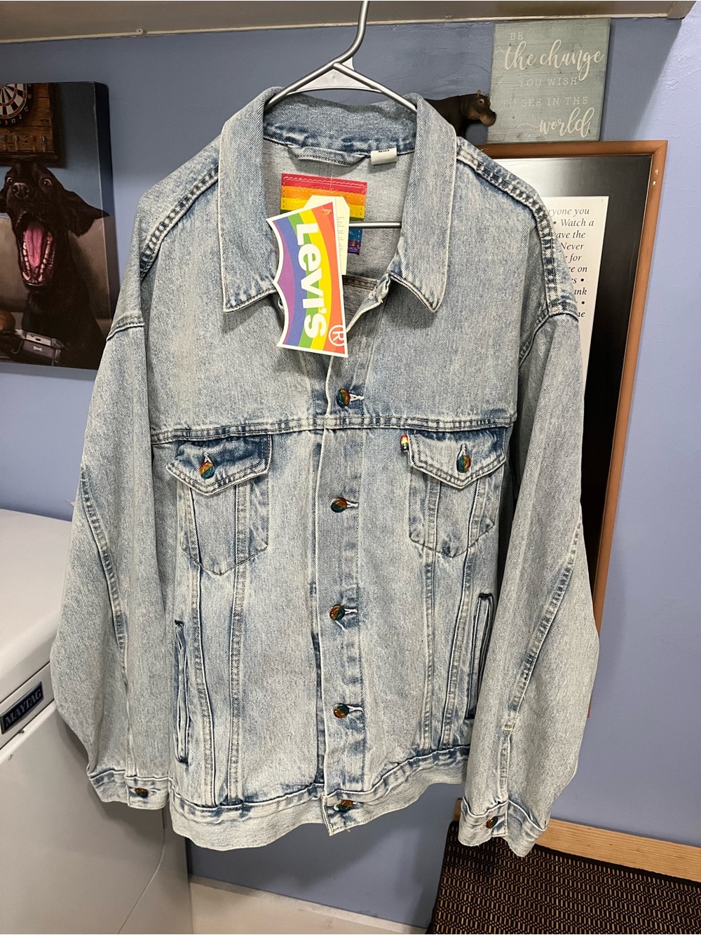 Levi's Light Wash Denim Trucker Jacket with Rainbow Tag